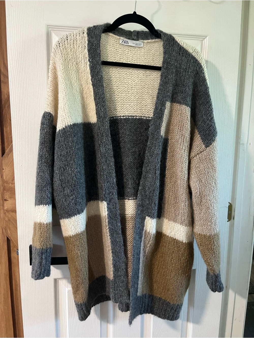 ZARA Chunky Knit Colorblock Open Front Cardigan - Size Small